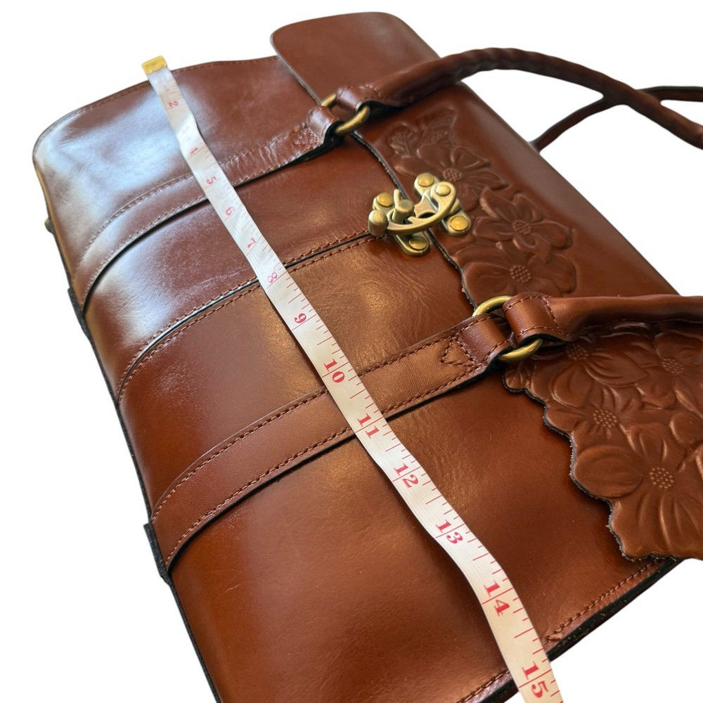 Patricia Nash Vienna Satchel Handbag Tan Tooled Leather Floral Bag NEW Luxury - Picture 12 of 16